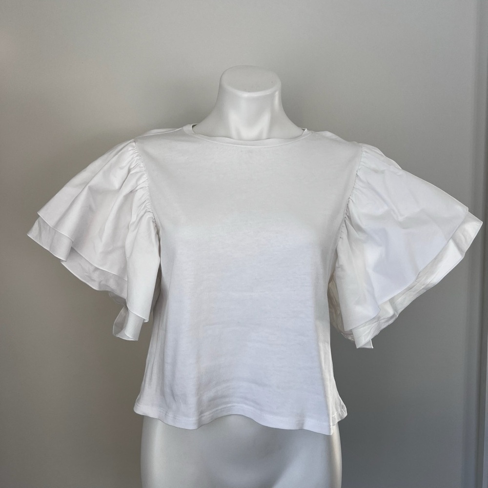 Zara White Tee with Statement Sleeves
